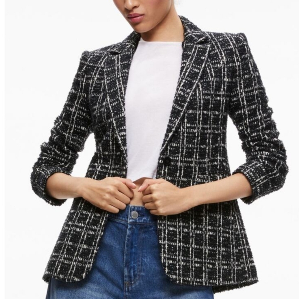 NWOT ALICE + OLIVIA Black Macey Tweed Blazer Jacket Size 8
